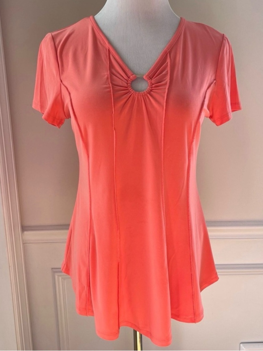 Juniper + Lime Coral Flowy Top | Ring Detail | Petite Medium